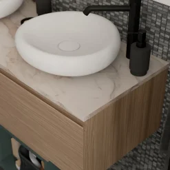 GoodHome Plan de toilette L.120 x l.45 x ép.2 cm effet marbre beige Cadélia
