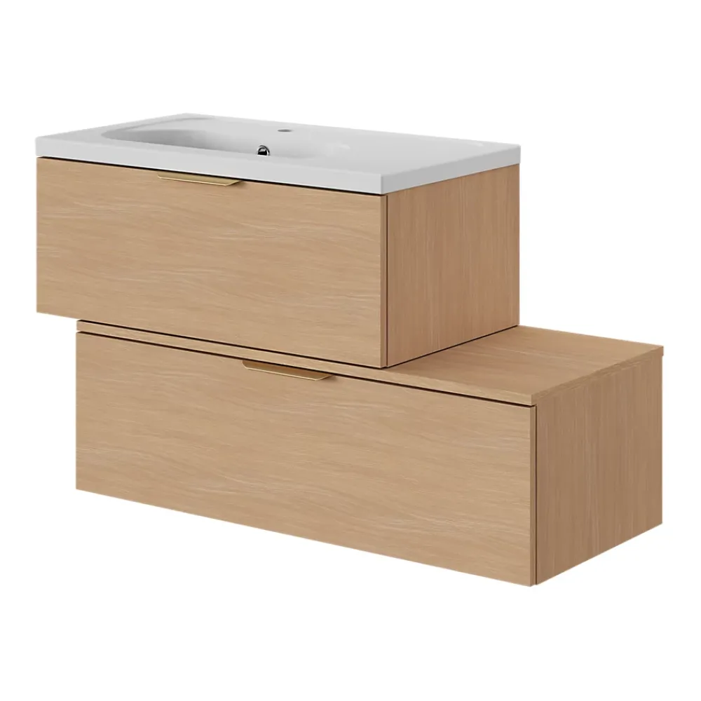 Plan De Travail Buanderie|Plan De Travail Salle De Bains|GoodHome Plan de toilette L.100 x l.45 x ép.18 cm effet chêne Kentia