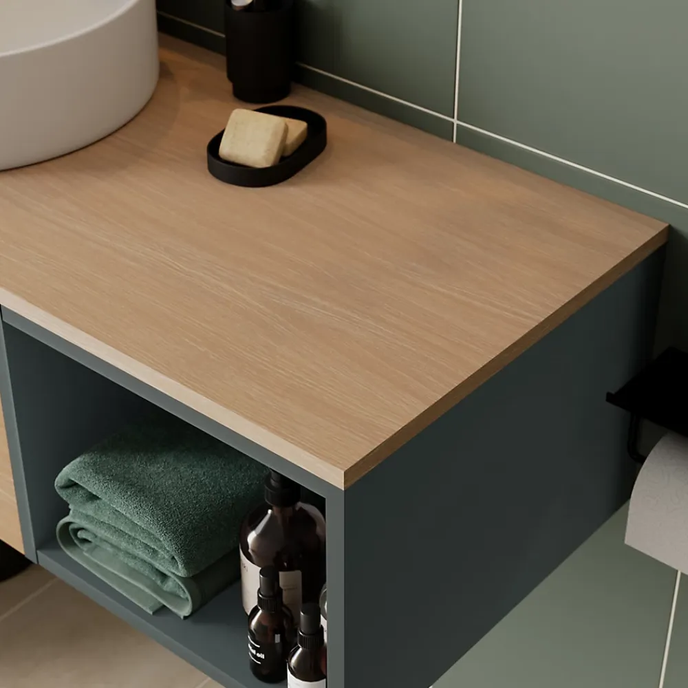 Plan De Travail Buanderie|Plan De Travail Salle De Bains|GoodHome Plan de toilette L.100 x l.45 x ép.18 cm effet chêne Kentia