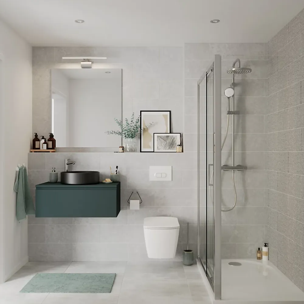Plan De Travail Buanderie|Plan De Travail Salle De Bains|GoodHome Plan de toilette L.80 x l.45 x ép.18 cm vert forêt mat Kentia