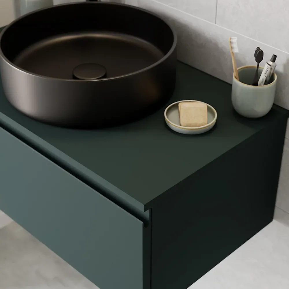 Plan De Travail Buanderie|Plan De Travail Salle De Bains|GoodHome Plan de toilette L.80 x l.45 x ép.18 cm vert forêt mat Kentia