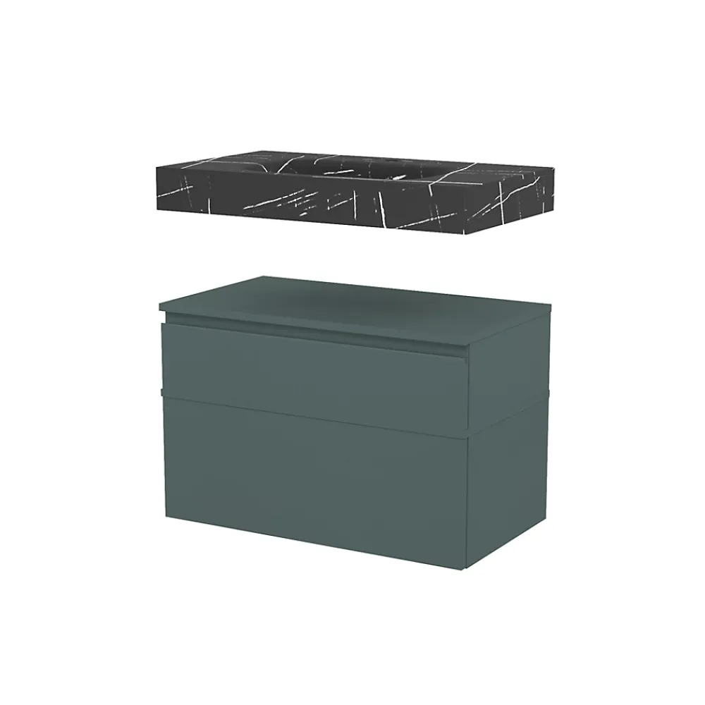Plan De Travail Buanderie|Plan De Travail Salle De Bains|GoodHome Plan de toilette L.80 x l.45 x ép.18 cm vert forêt mat Kentia