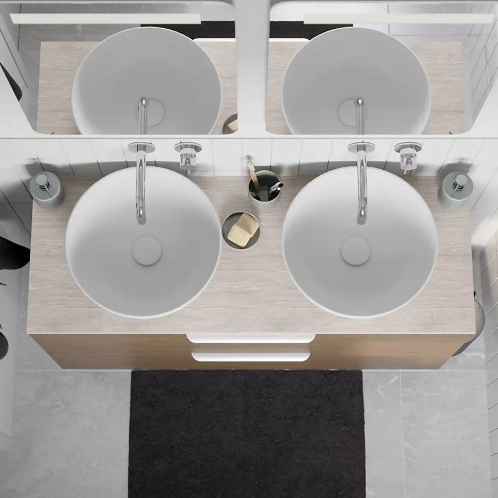 GoodHome Plan de toilette L.60 x l.45 x ép.2 cm, effet travertin, Cadélia