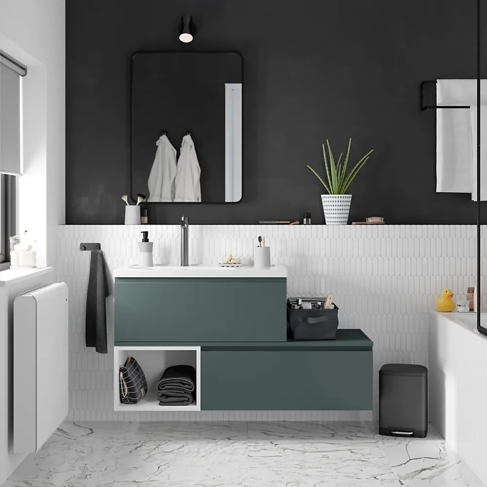 Plan De Travail Buanderie|Plan De Travail Salle De Bains|GoodHome Plan de toilette L.120 x l.45 x ép.2 cm effet marbre noir Cadélia