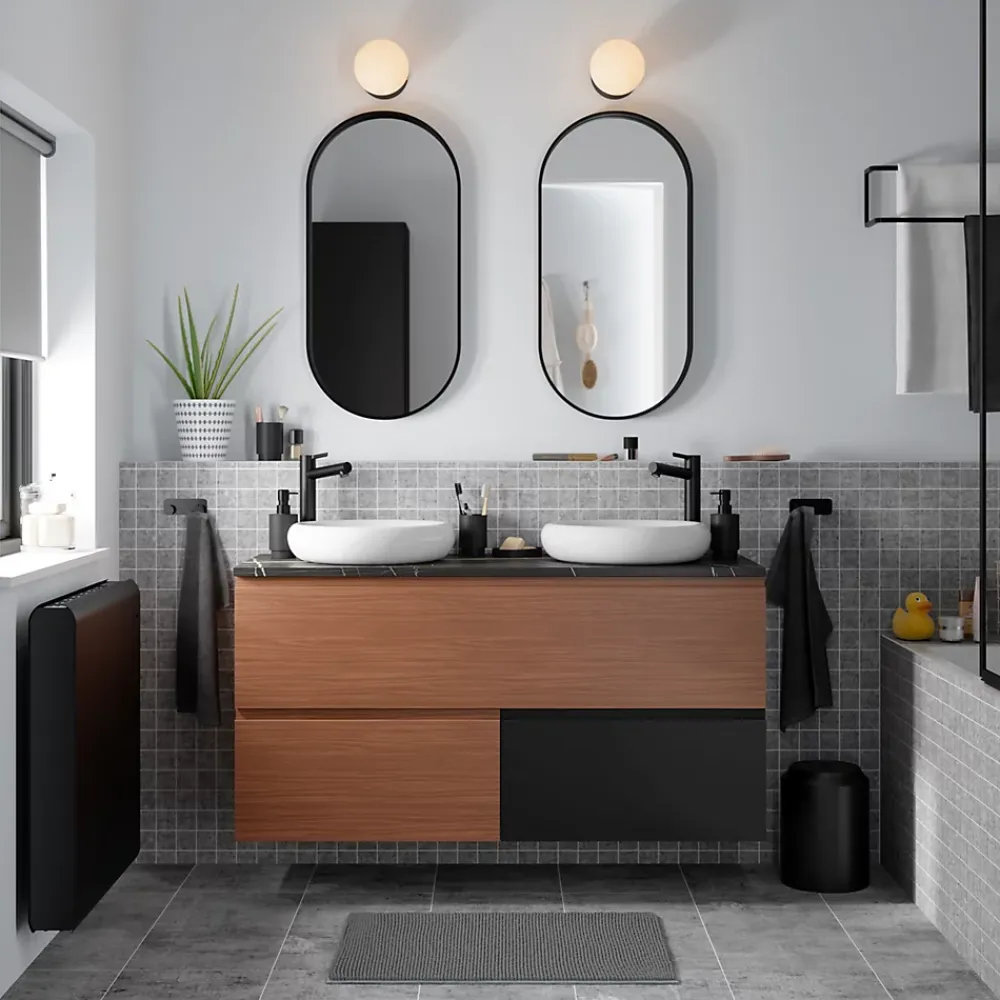 Plan De Travail Buanderie|Plan De Travail Salle De Bains|GoodHome Plan de toilette L.120 x l.45 x ép.2 cm effet marbre noir Cadélia