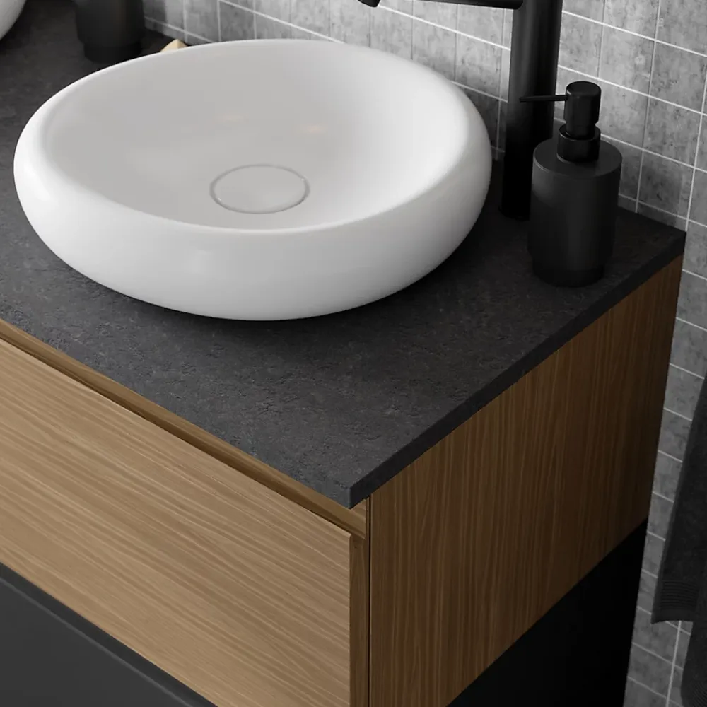 Plan De Travail Buanderie|Plan De Travail Salle De Bains|GoodHome Plan de toilette L.120 x l.45 x ép.2 cm effet marbre noir Cadélia