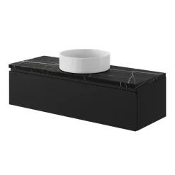 Plan De Travail Buanderie|Plan De Travail Salle De Bains|GoodHome Plan de toilette L.120 x l.45 x ép.2 cm effet marbre noir Cadélia