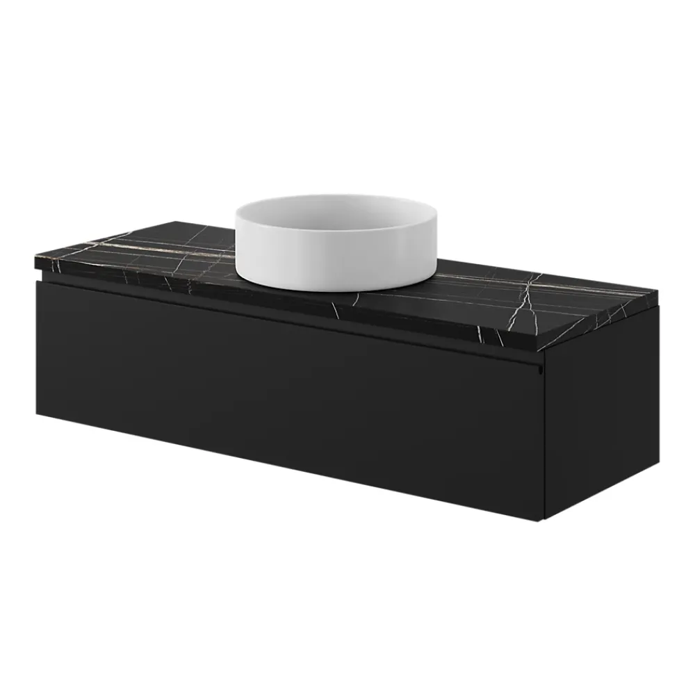 Plan De Travail Buanderie|Plan De Travail Salle De Bains|GoodHome Plan de toilette L.120 x l.45 x ép.2 cm effet marbre noir Cadélia