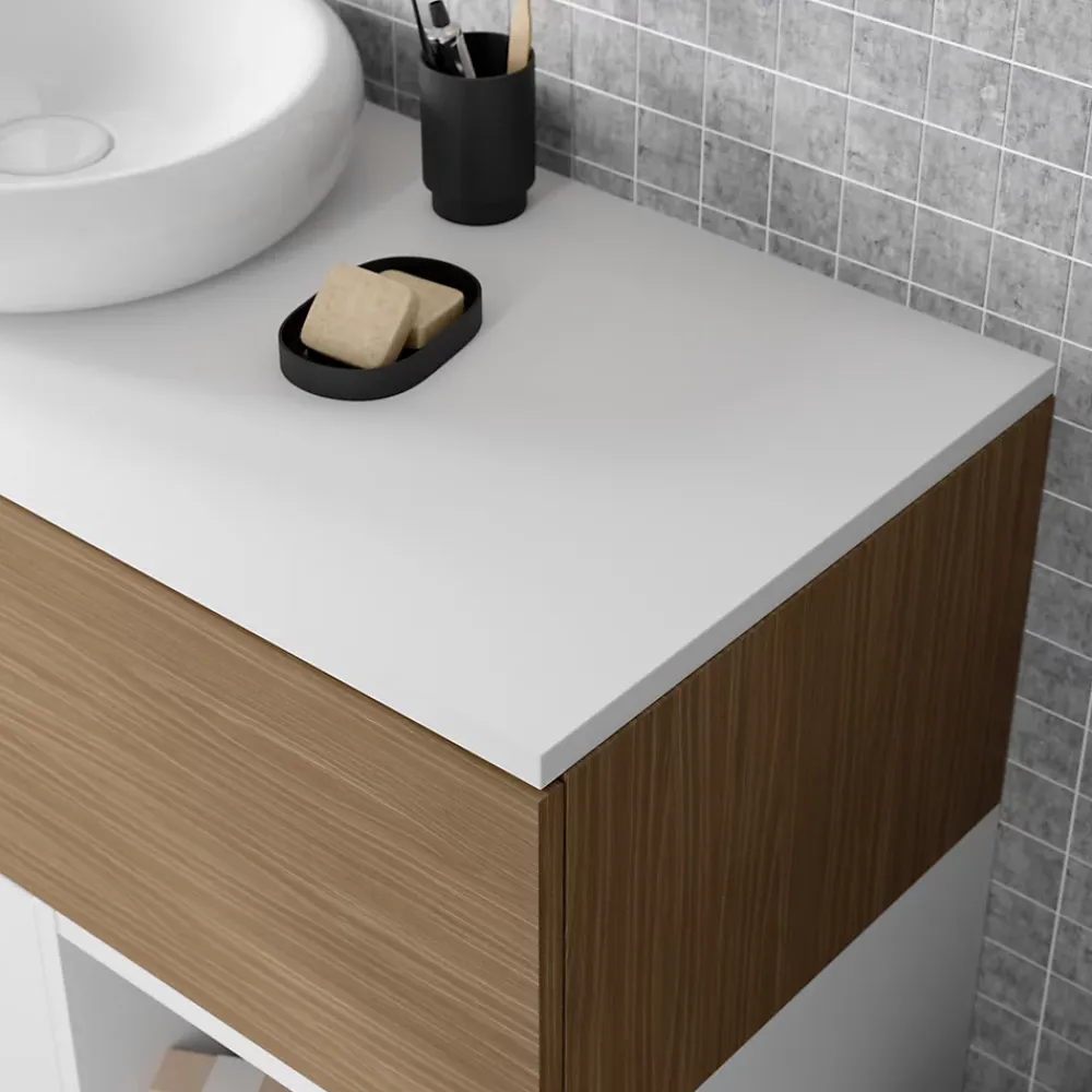 Plan De Travail Buanderie|Plan De Travail Salle De Bains|GoodHome Plan de toilette L.120 x l.45 x ép.18 cm blanc mat Kentia