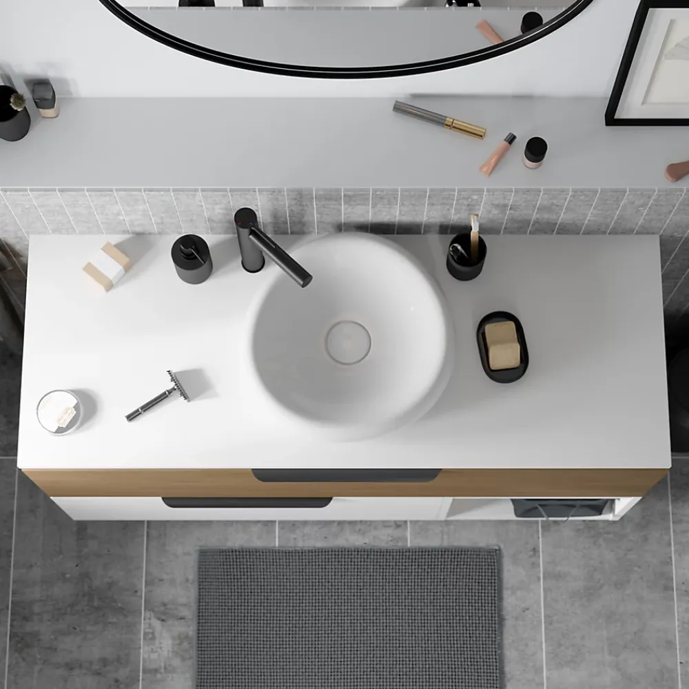 Plan De Travail Buanderie|Plan De Travail Salle De Bains|GoodHome Plan de toilette L.120 x l.45 x ép.18 cm blanc mat Kentia