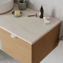 Plan De Travail Buanderie|Plan De Travail Salle De Bains|GoodHome Plan de toilette L.100 x l.45 x ép.2 cm, effet travertin, Cadélia