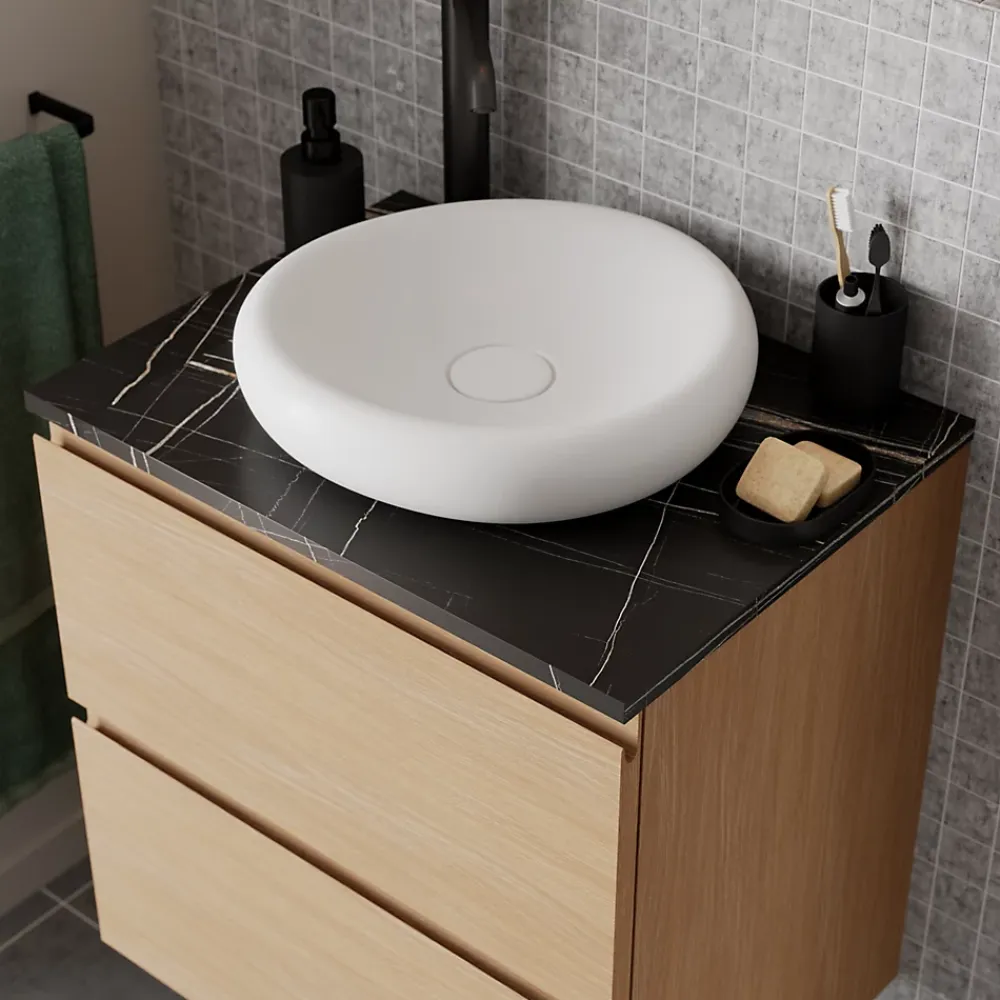 GoodHome Plan de toilette L.60 x l.45 x ép.2 cm effet marbre noir Cadélia
