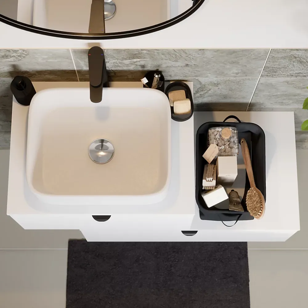 GoodHome Plan de toilette L.80 x l.45 x ép.1,8 cm, blanc mat, Kentia
