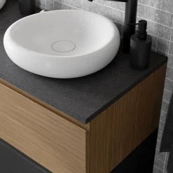 Plan De Travail Buanderie|Plan De Travail Salle De Bains|GoodHome Plan de toilette L.120 x l.45 x ép.2 cm effet pierre noire Cadélia