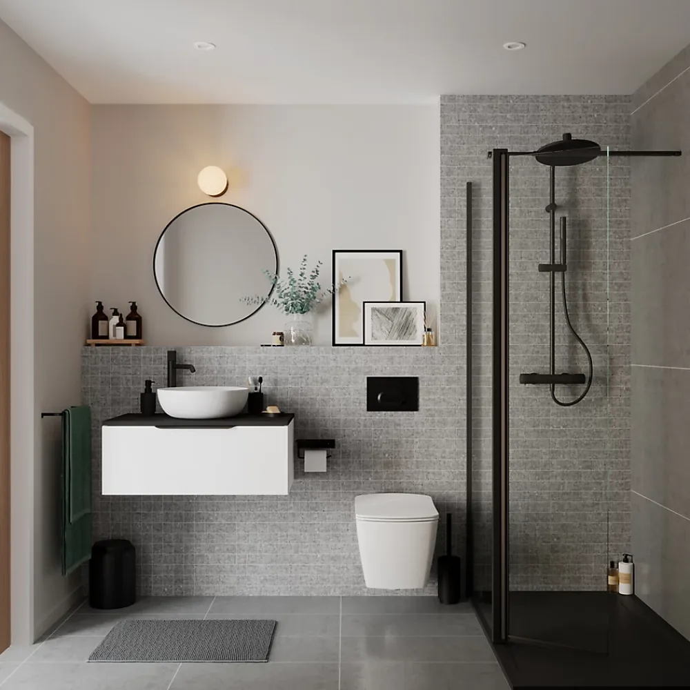 Plan De Travail Buanderie|Plan De Travail Salle De Bains|GoodHome Plan de toilette L.80 x l.45 x ép.18 cm noir mat Kentia
