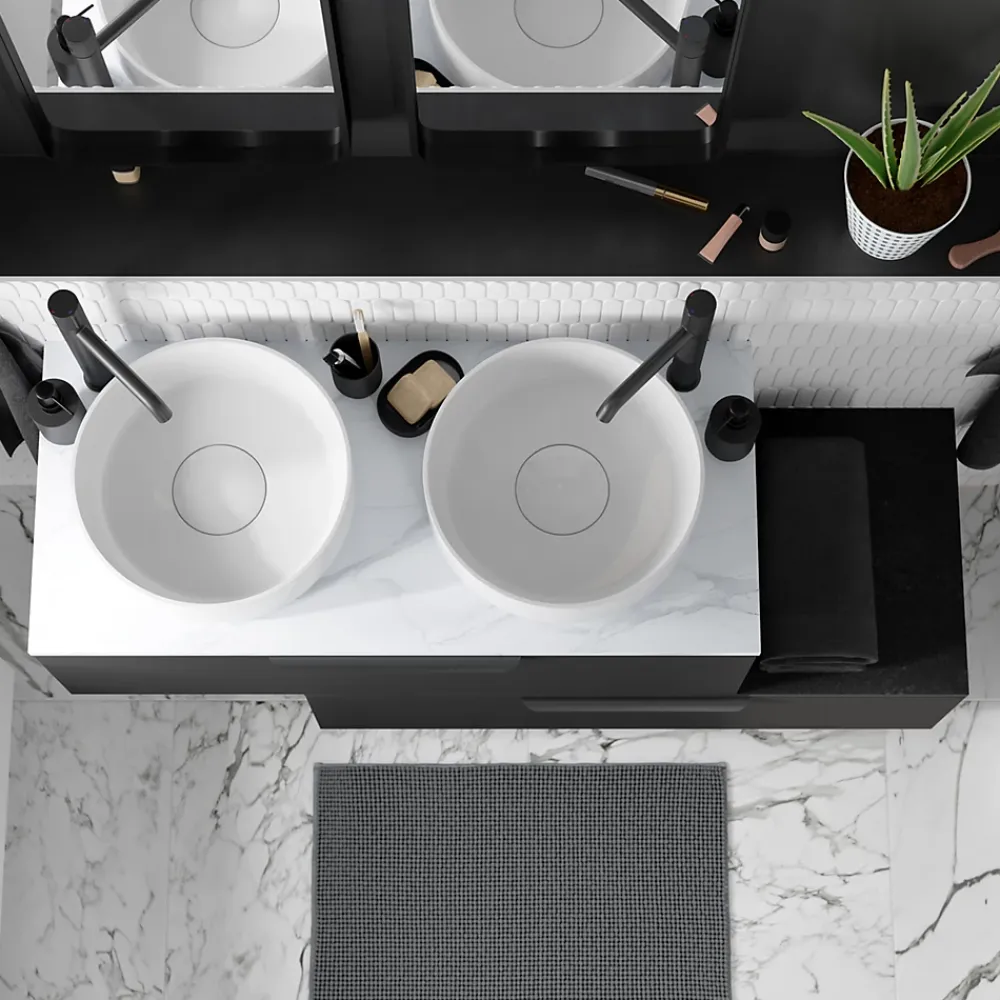 GoodHome Plan de toilette L.100 x l.45 x ép.1,8 cm, noir mat, Kentia