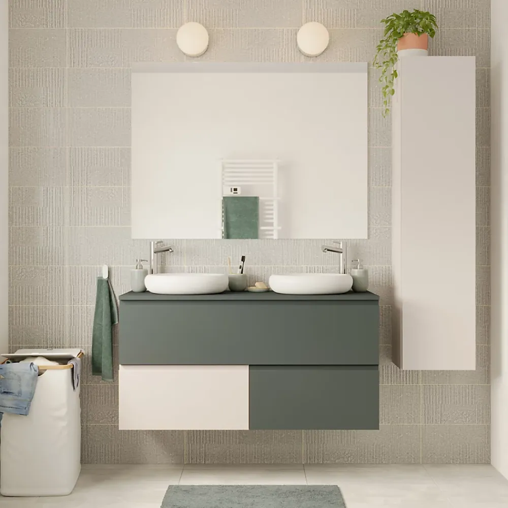 Plan De Travail Buanderie|Plan De Travail Salle De Bains|GoodHome Plan de toilette L.120 x l.45 x ép.18 cm vert forêt mat Kentia