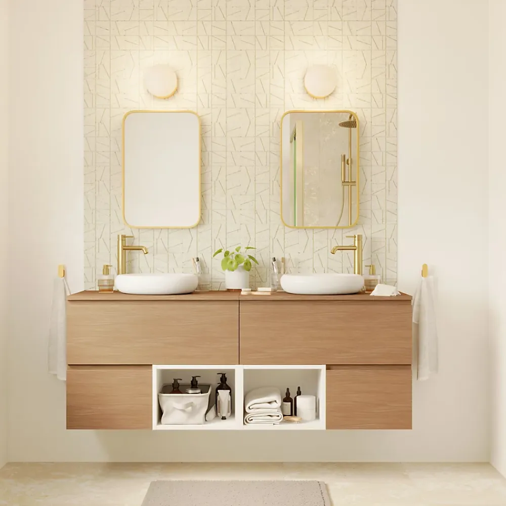 Plan De Travail Buanderie|Plan De Travail Salle De Bains|GoodHome Plan de toilette L.80 x l.45 x ép.18 cm effet chêne Kentia
