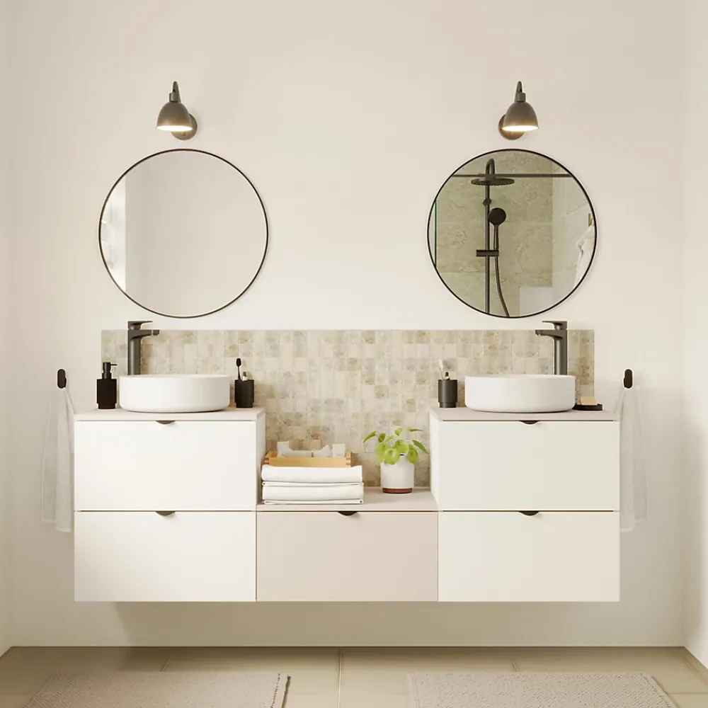 GoodHome Plan de toilette L.60 x l.45 x ép.1,8 cm, beige cachemire, Kentia