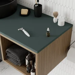 GoodHome Plan de toilette L.100 x l.45 x ép.18 cm vert forêt mat Kentia