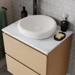 Plan De Travail Buanderie|Plan De Travail Salle De Bains|GoodHome Plan de toilette L.60 x l.45 x ép.2 cm, effet marbre blanc, Cadélia