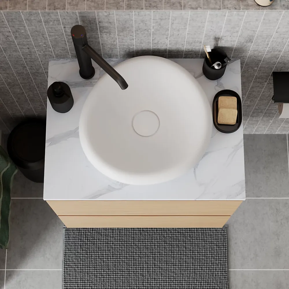 Plan De Travail Buanderie|Plan De Travail Salle De Bains|GoodHome Plan de toilette L.60 x l.45 x ép.2 cm, effet marbre blanc, Cadélia