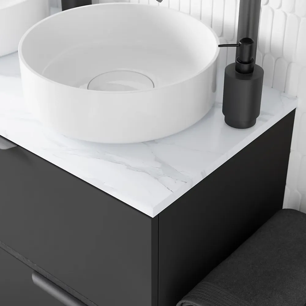 GoodHome Plan de toilette L.100 x l.45 x ép.2 cm, effet marbre blanc, Cadélia