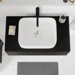 GoodHome Plan de toilette L.80 x l.45 x ép.2 cm, effet pierre noire, Cadélia