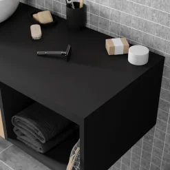 Plan De Travail Buanderie|Plan De Travail Salle De Bains|GoodHome Plan de toilette L.120 x l.45 x ép.18 cm noir mat Kentia
