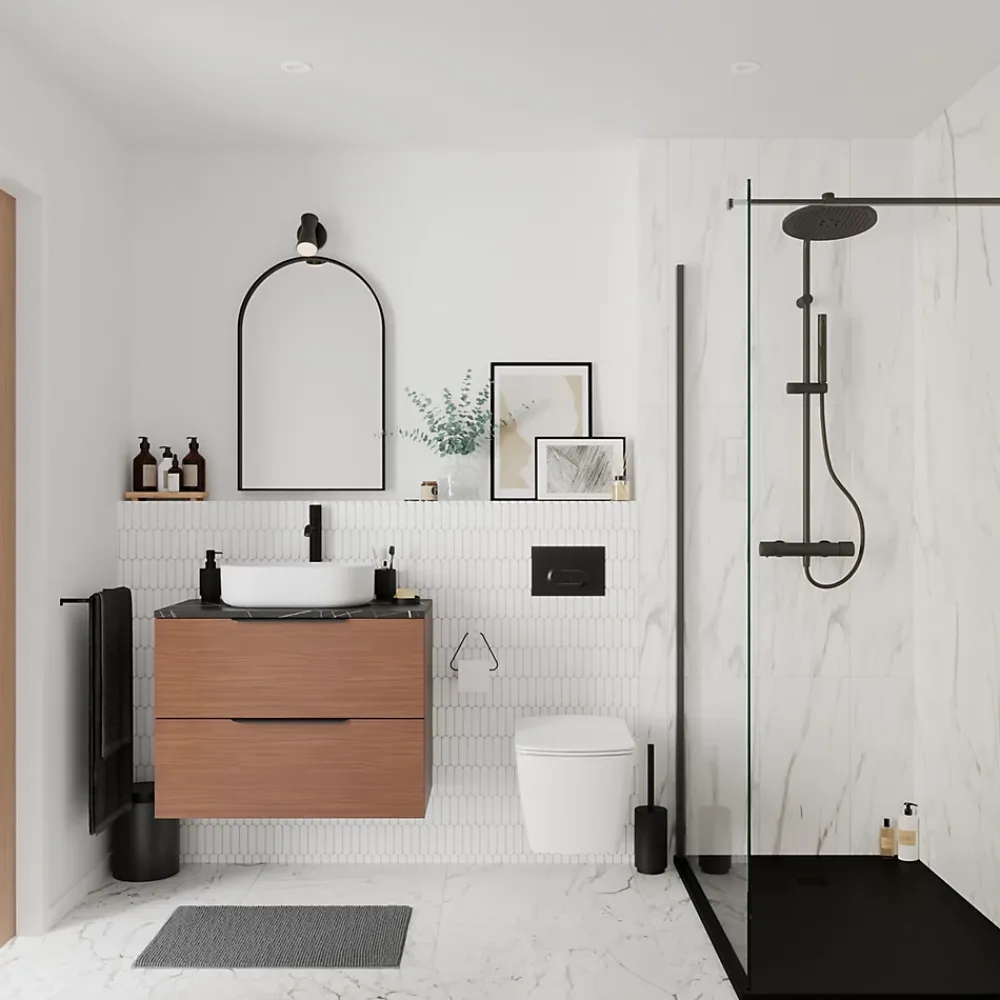GoodHome Plan de toilette L.80 x l.45 x ép.2 cm effet marbre noir Cadélia