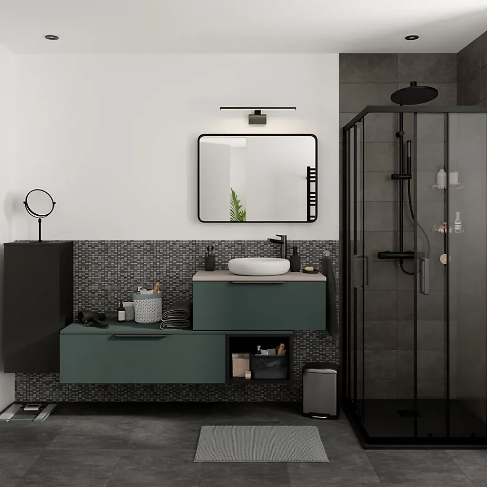 GoodHome Plan de toilette L.80 x l.45 x ép.2 cm effet marbre noir Cadélia
