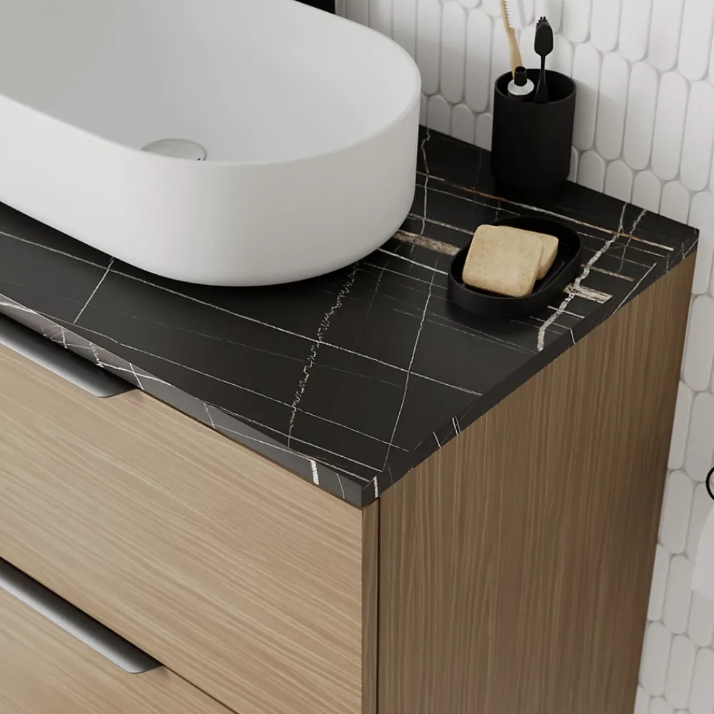GoodHome Plan de toilette L.80 x l.45 x ép.2 cm effet marbre noir Cadélia