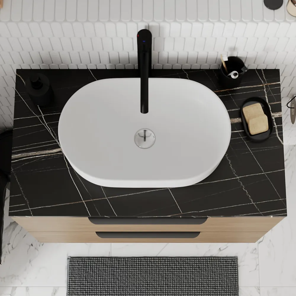 GoodHome Plan de toilette L.80 x l.45 x ép.2 cm effet marbre noir Cadélia
