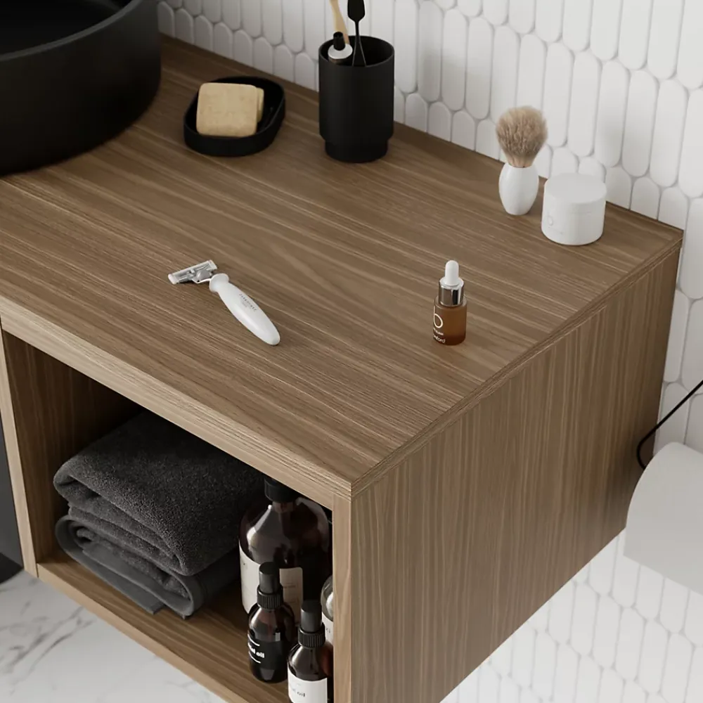 GoodHome Plan de toilette L.100 x l.45 x ép.18 cm effet noyer Kentia