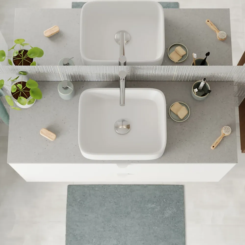 Plan De Travail Buanderie|Plan De Travail Salle De Bains|GoodHome Plan de toilette L.120 x l.45 x ép.2 cm effet granite gris Cadélia