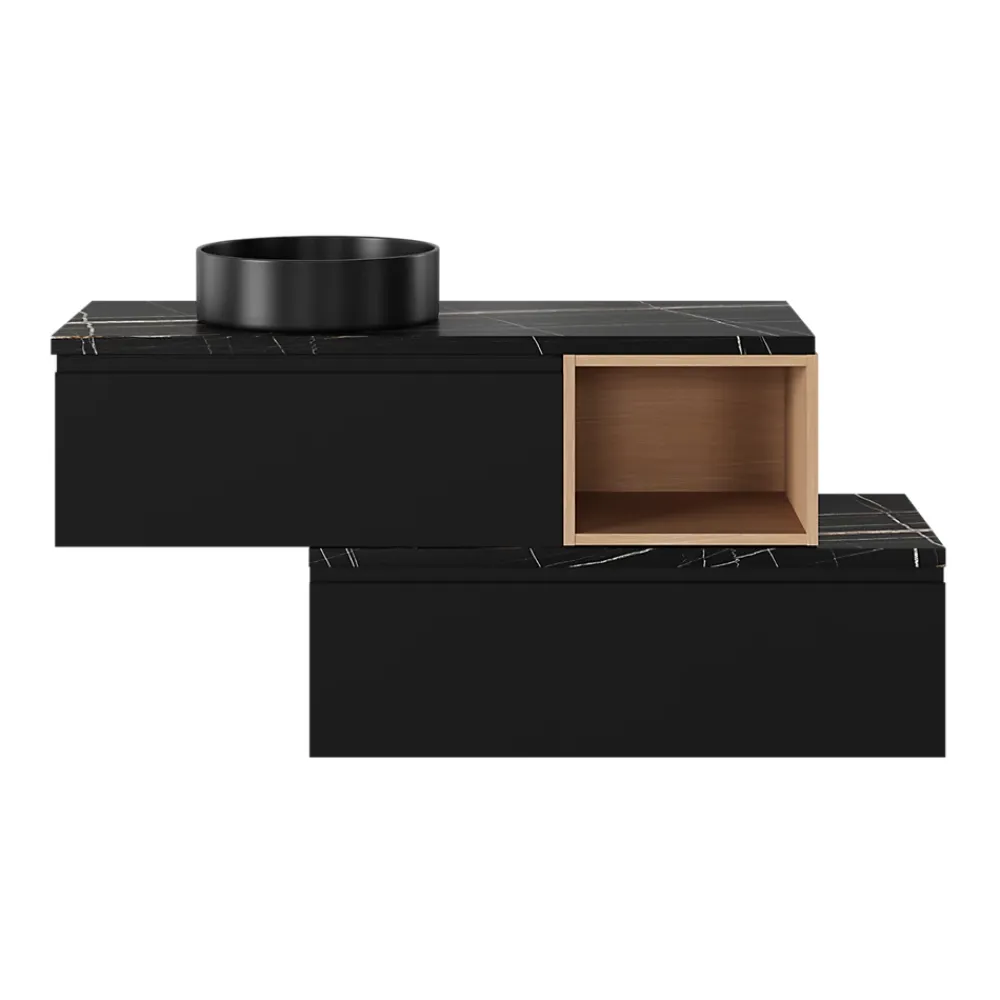 GoodHome Plan de toilette L.100 x l.45 x ép.2 cm effet marbre noir Cadélia