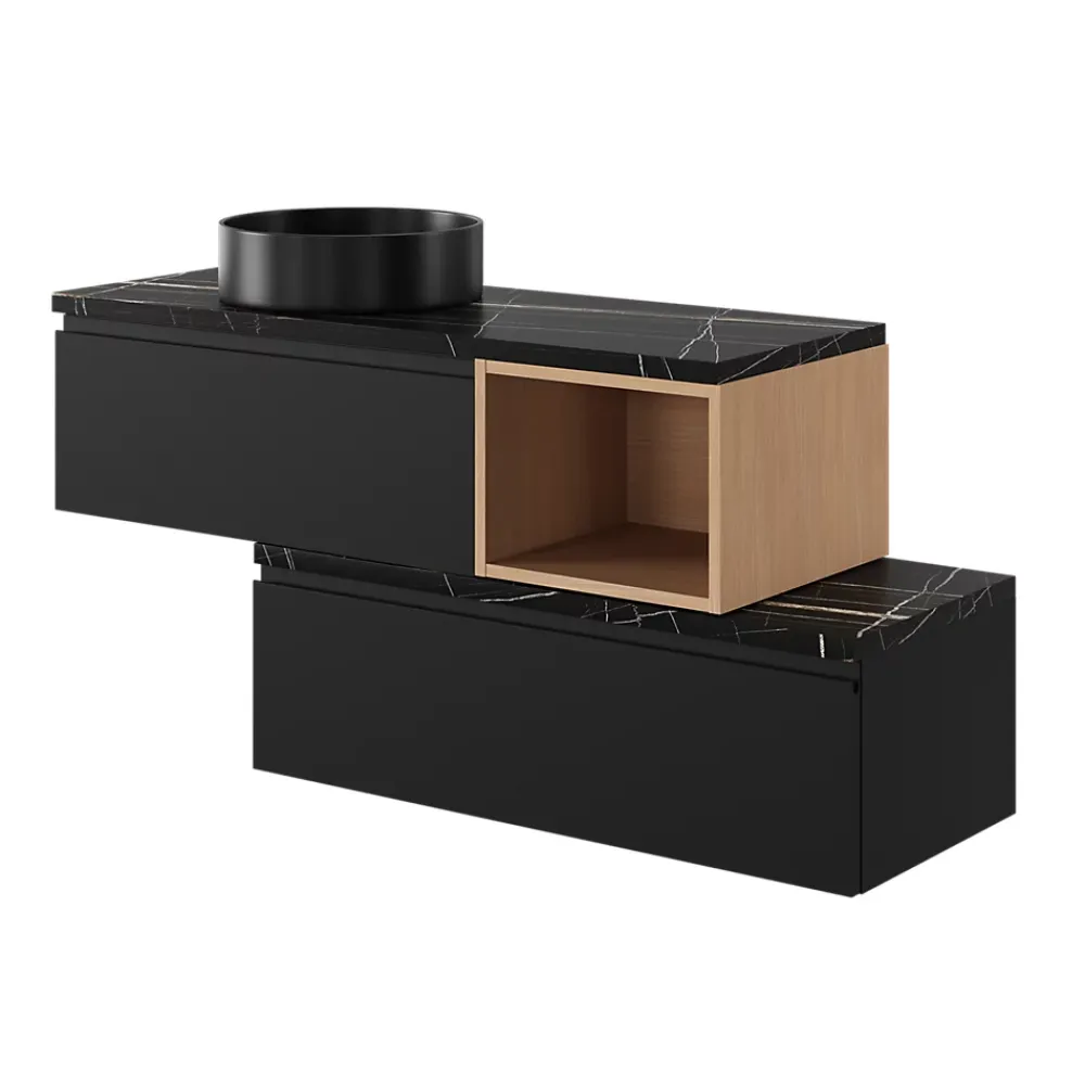 GoodHome Plan de toilette L.100 x l.45 x ép.2 cm effet marbre noir Cadélia