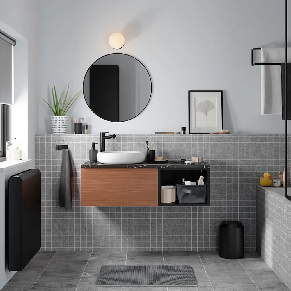 GoodHome Plan de toilette L.100 x l.45 x ép.2 cm effet marbre noir Cadélia