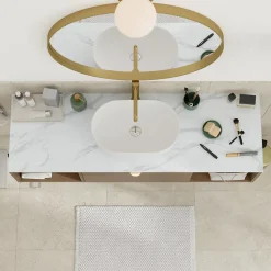 Plan De Travail Buanderie|Plan De Travail Salle De Bains|GoodHome Plan de toilette L.140 x l.45 x ép.2 cm effet marbre blanc Cadélia