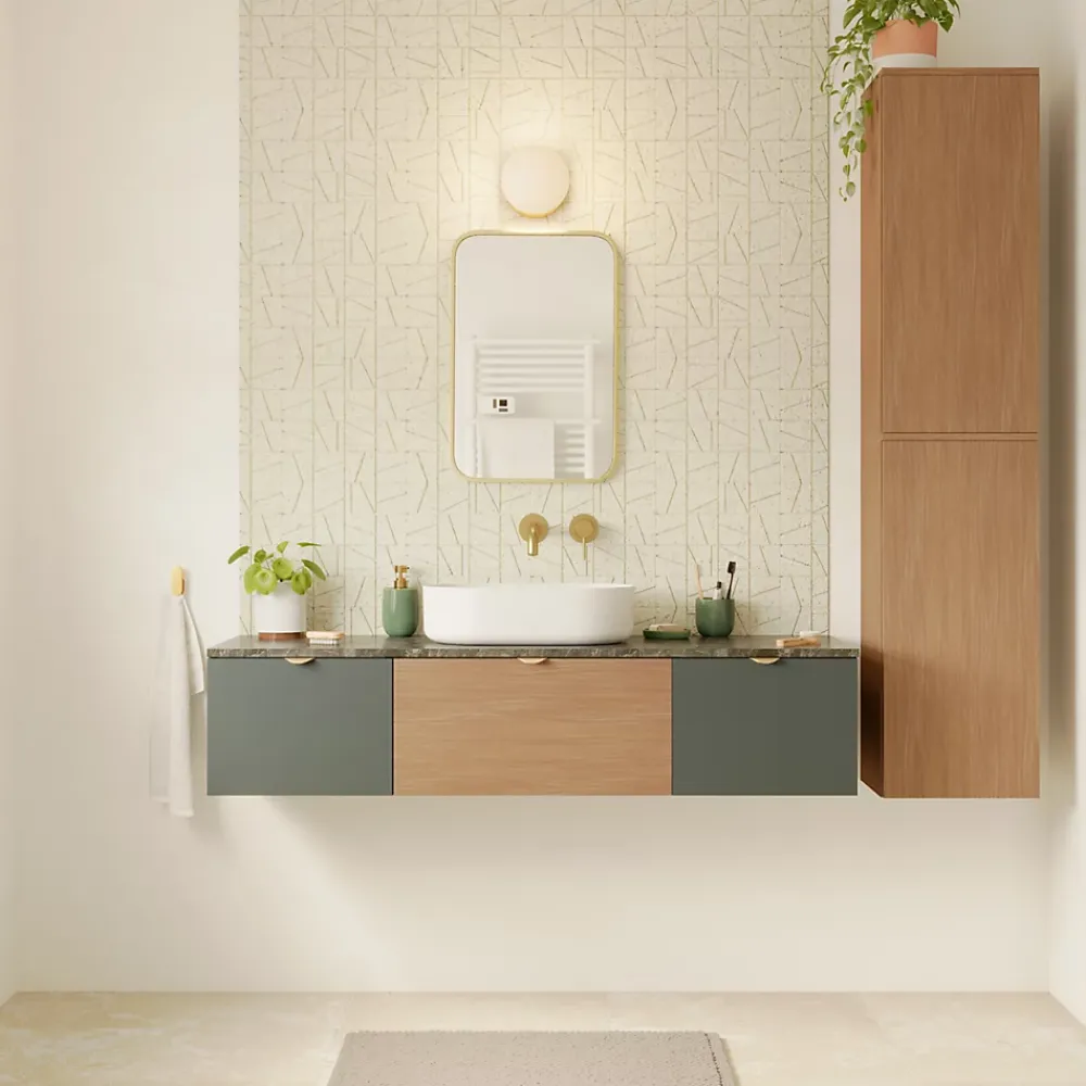 GoodHome Plan de toilette L.140 x l.45 x ép.2 cm effet marbre vert Cadélia
