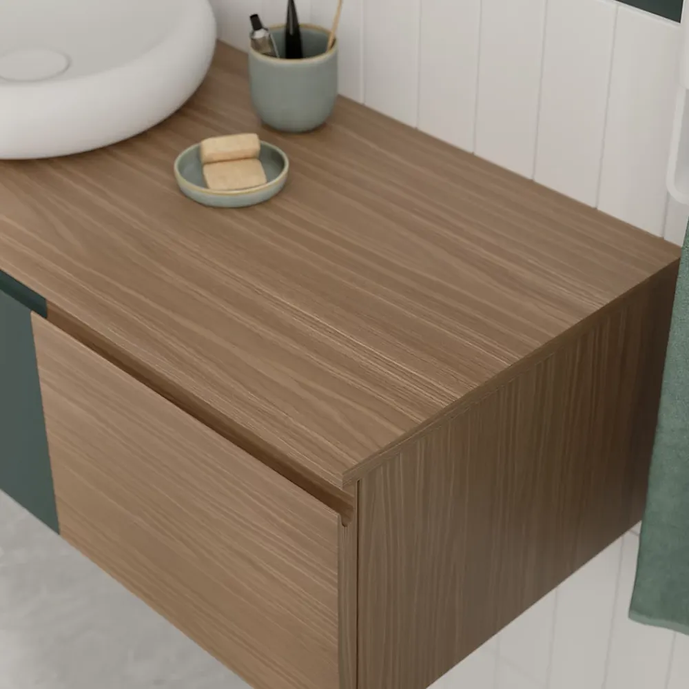 GoodHome Plan de toilette L.140 x l.45 x ép.2 cm effet marbre vert Cadélia