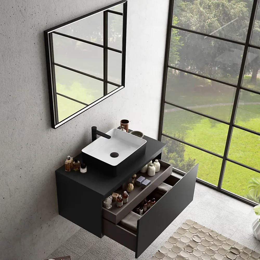 Ipiemme SRL Plan de toilette noir mat L.90 x l.51,5 x ép.2 cm, Pura+