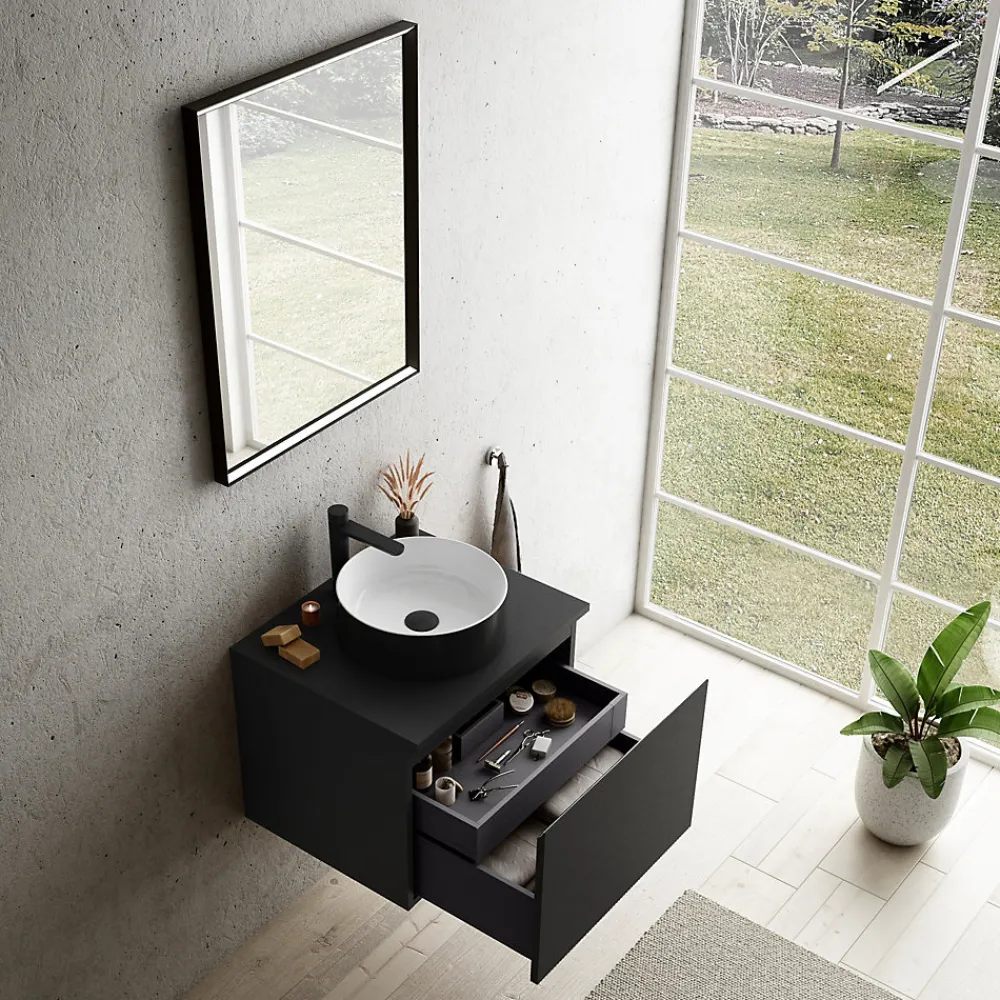 Ipiemme SRL Plan de toilette noir mat L.60 x l.51,5 x ép.2 cm, Pura+