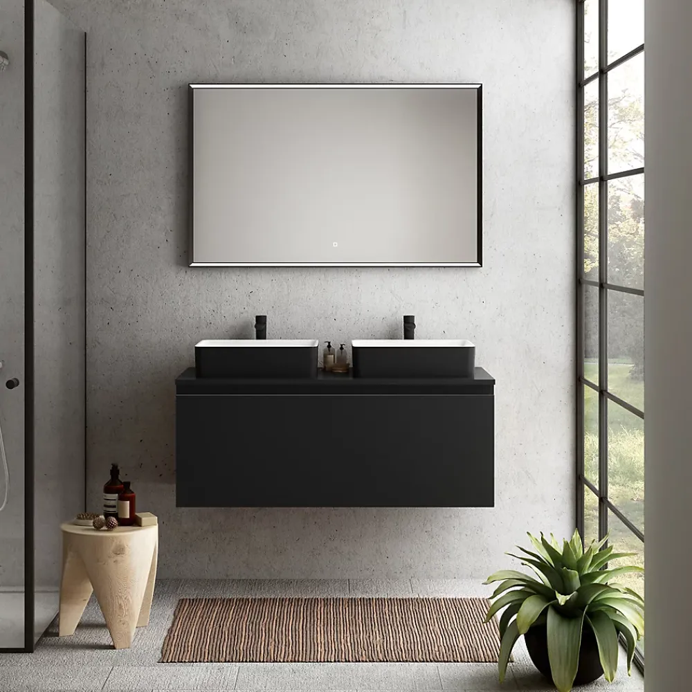 Ipiemme SRL Plan de toilette noir mat L.120 x l.51,5 x ép.2 cm, Pura+