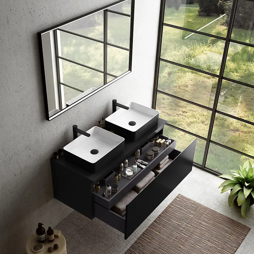 Ipiemme SRL Plan de toilette noir mat L.120 x l.51,5 x ép.2 cm, Pura+