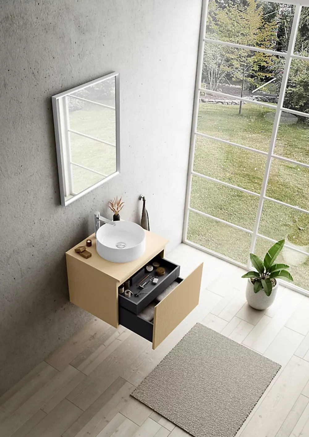 Ipiemme SRL Plan de toilette plaqué chêne clair L.60 x l.51,5 x ép.2 cm, Pura+