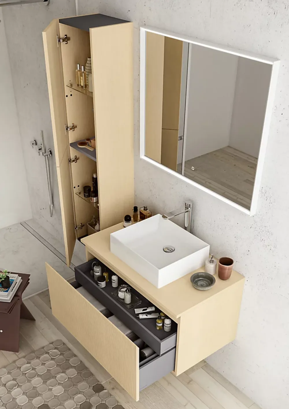 Ipiemme SRL Plan de toilette plaqué chêne clair L.90 x l.51,5 x ép.2 cm, Pura+