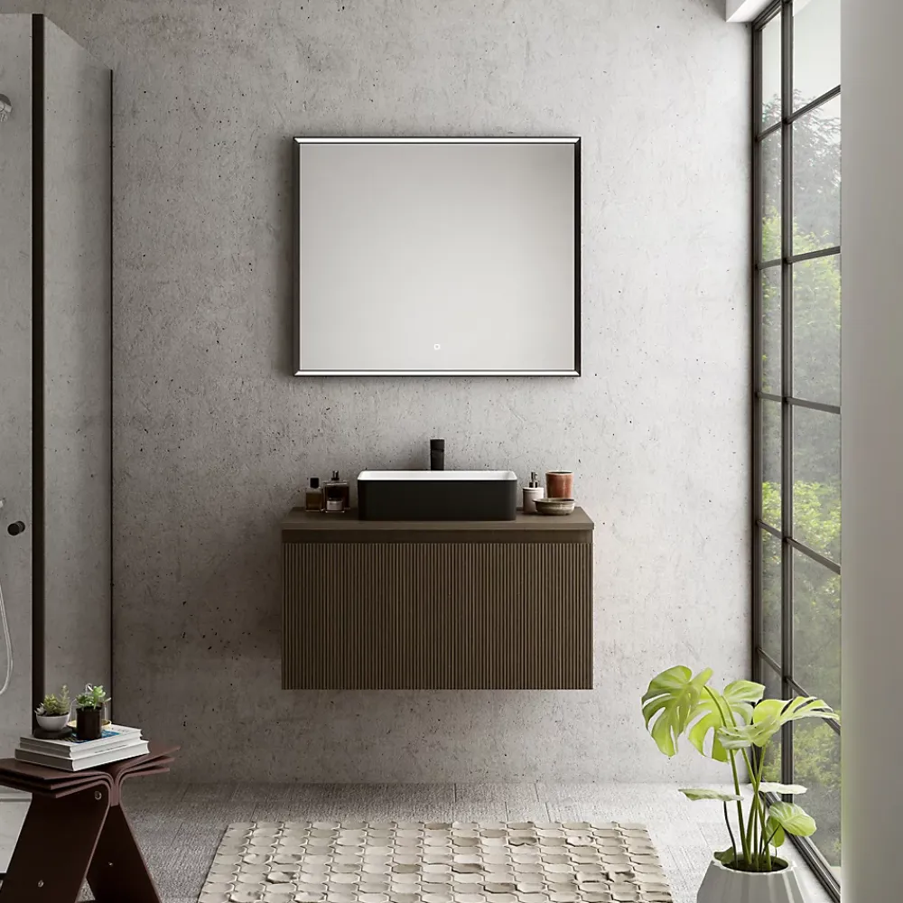 Ipiemme SRL Plan de toilette plaqué noyer L.90x l.51,5 x ép.2 cm, Pura+