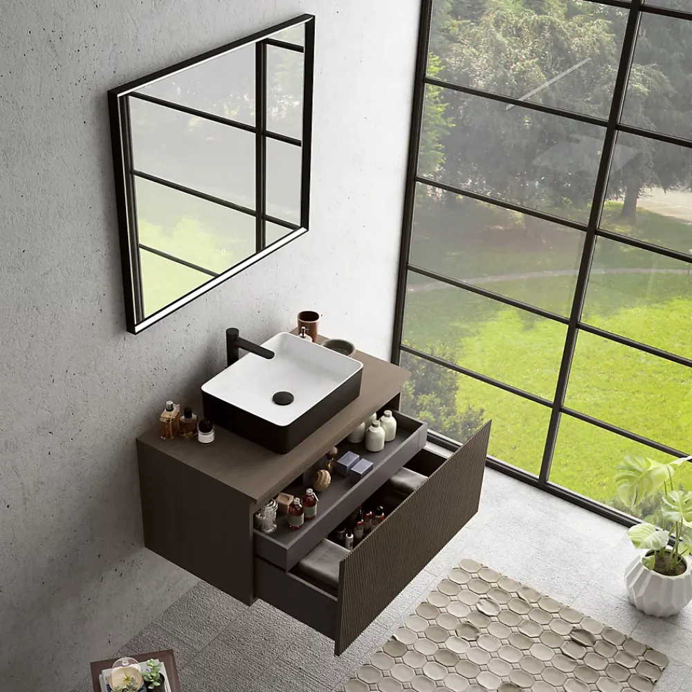 Ipiemme SRL Plan de toilette plaqué noyer L.90x l.51,5 x ép.2 cm, Pura+