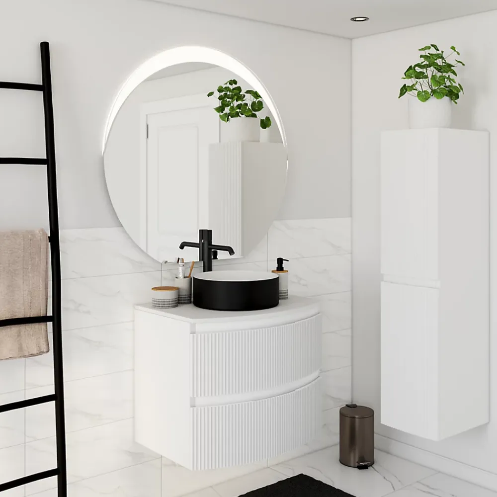 Plan De Travail Buanderie|Plan De Travail Salle De Bains| Plan de toilette pour vasque à poser Vague blanc mat 69,4 cm
